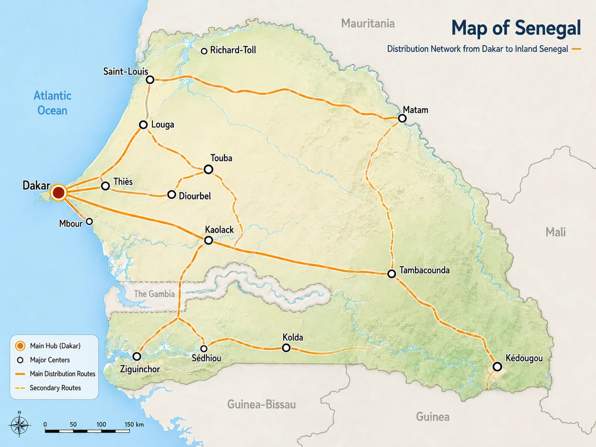 Senegal distribution network from the Dakar hub